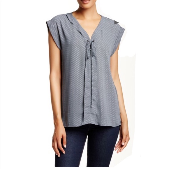 Pleione Lace-Up Pleat Grey Honey Blouse EUC Work - Picture 1 of 8